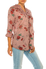 Load image into Gallery viewer, Floral Printed Button Down Purple Tunic with Embroidery
