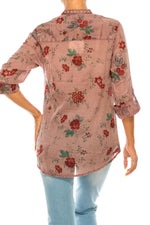 Load image into Gallery viewer, Floral Printed Button Down Purple Tunic with Embroidery
