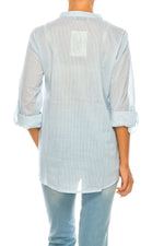 Load image into Gallery viewer, Striped Half Button Down Tunic with Floral Embroidery
