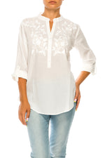 Load image into Gallery viewer, Half Button Down Tunic with Floral Embroidery
