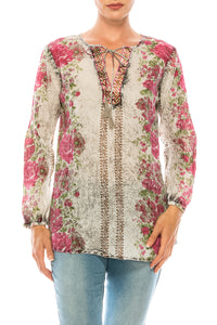 Vintage Boho Blouse with Embroidery and Drawstrings