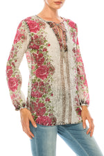 Load image into Gallery viewer, Vintage Boho Blouse with Embroidery and Drawstrings
