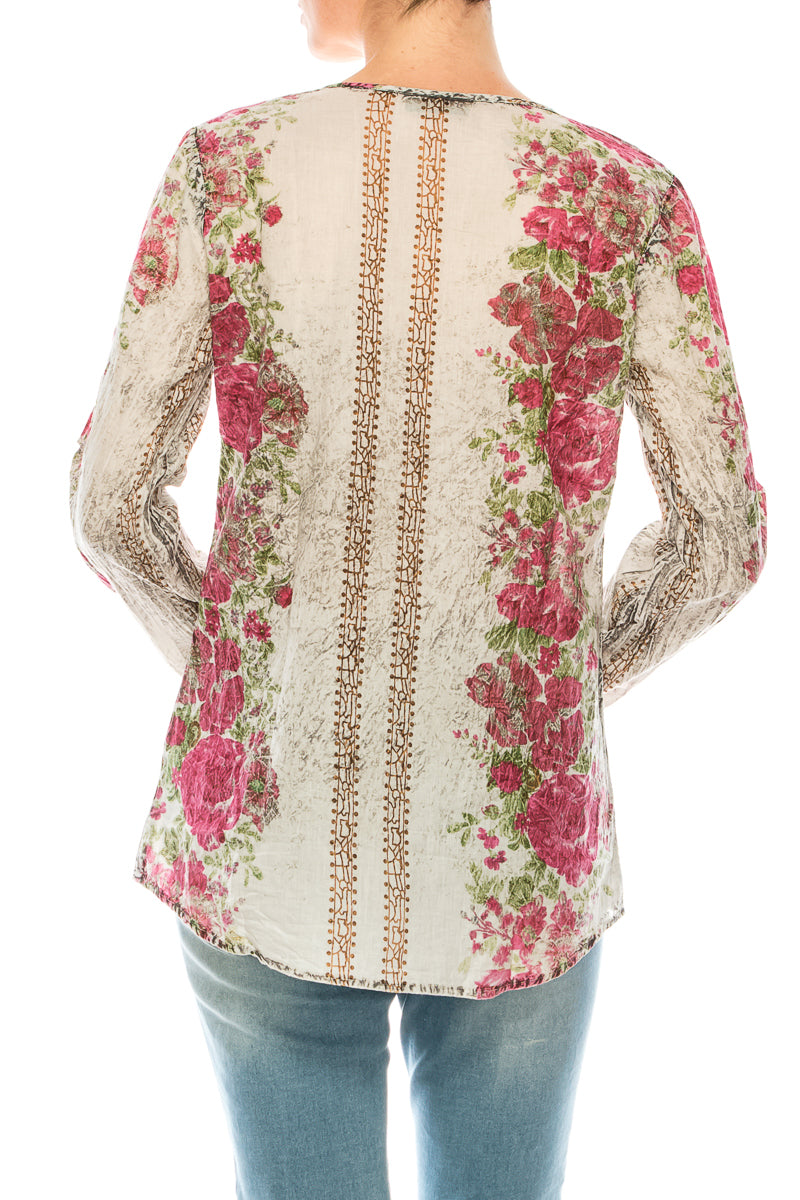 Vintage Boho Blouse with Embroidery and Drawstrings