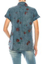 Load image into Gallery viewer, Floral Short Sleeve Shirt with Embroidery and Vintage Wash
