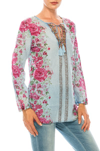 Vintage Boho Blouse with Embroidery and Drawstrings