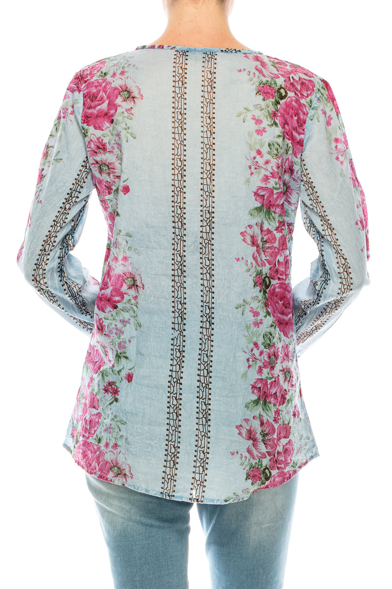 Vintage Boho Blouse with Embroidery and Drawstrings