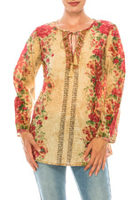 Load image into Gallery viewer, Vintage Boho Blouse with Embroidery and Drawstrings
