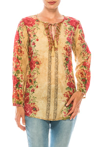 Vintage Boho Blouse with Embroidery and Drawstrings