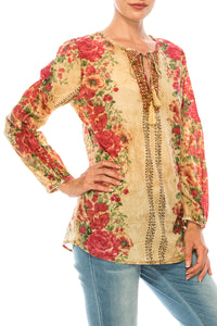 Vintage Boho Blouse with Embroidery and Drawstrings