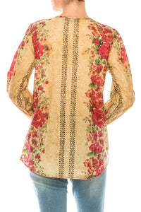 Vintage Boho Blouse with Embroidery and Drawstrings