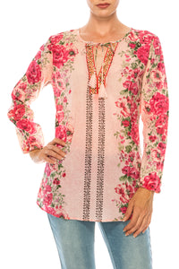 Vintage Boho Blouse with Embroidery and Drawstrings