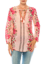 Load image into Gallery viewer, Vintage Boho Blouse with Embroidery and Drawstrings
