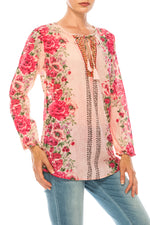 Load image into Gallery viewer, Vintage Boho Blouse with Embroidery and Drawstrings
