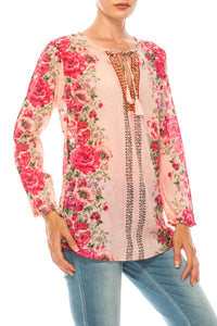 Vintage Boho Blouse with Embroidery and Drawstrings