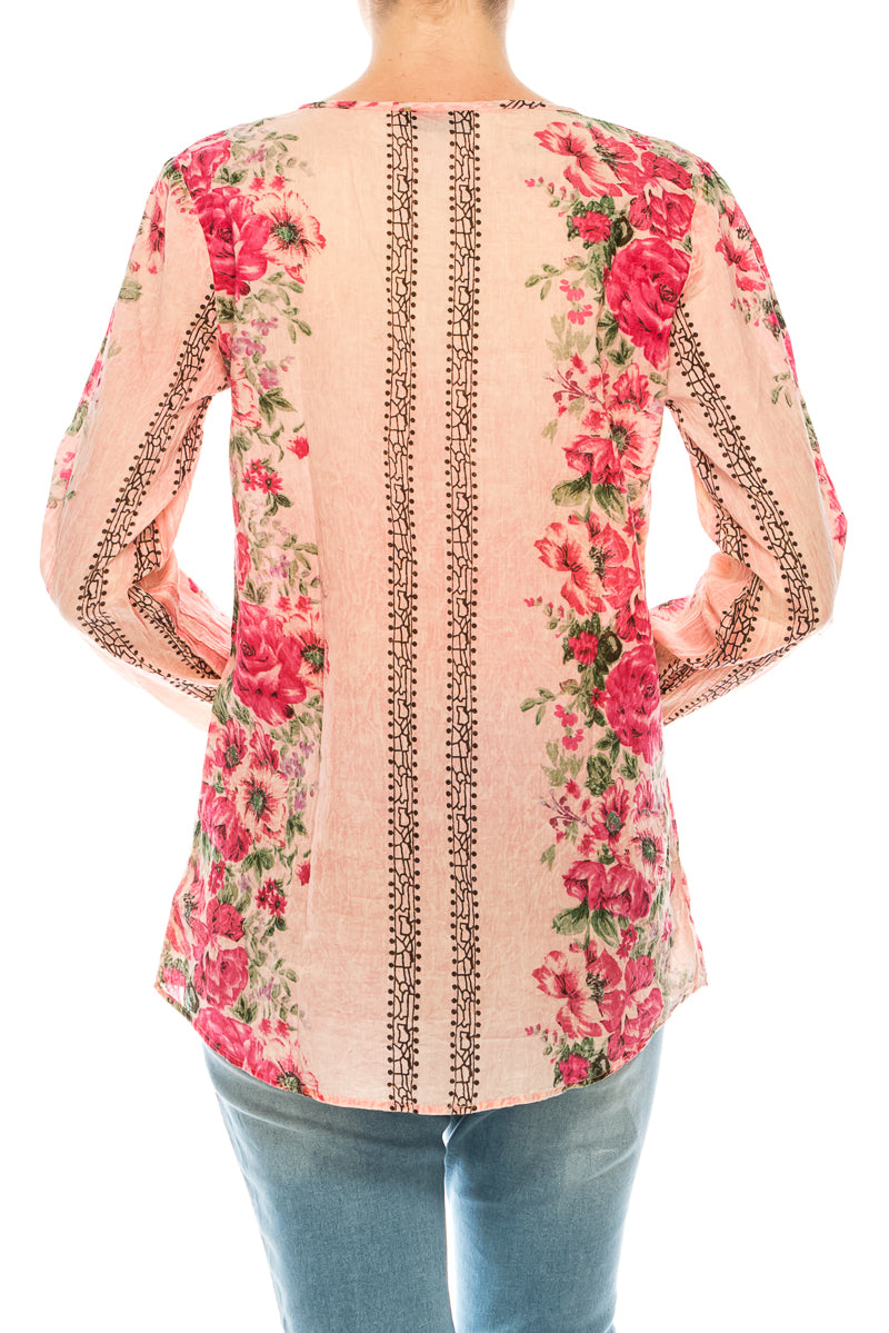 Vintage Boho Blouse with Embroidery and Drawstrings