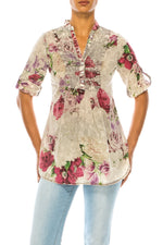 Load image into Gallery viewer, Vintage Floral Tunic with Pin Tucks &amp; Roll Up Sleeves
