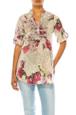 Load image into Gallery viewer, Vintage Floral Tunic with Pin Tucks &amp; Roll Up Sleeves
