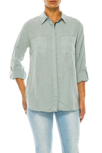 Garment Dyed Blue Linen Shirt