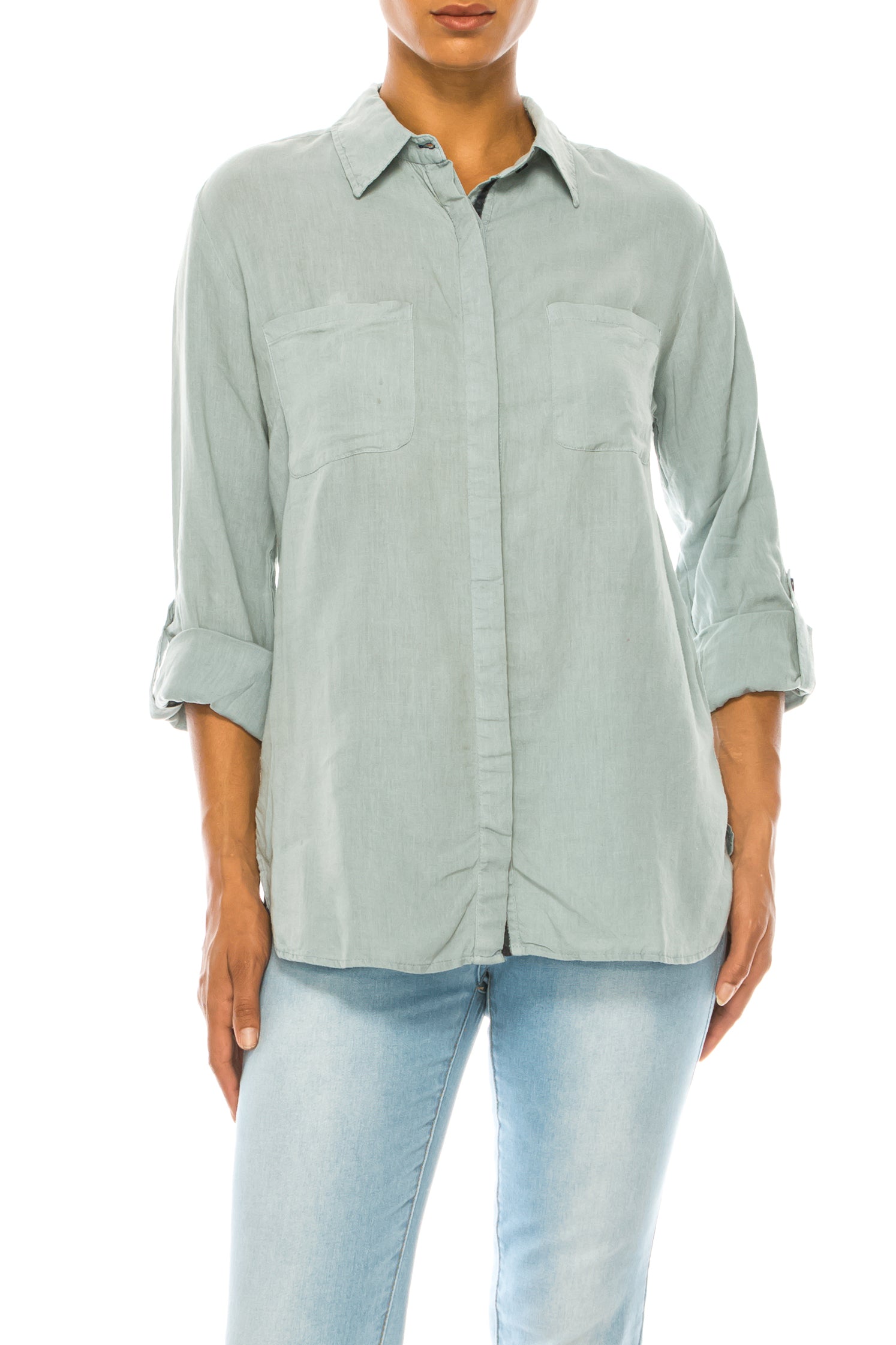 Garment Dyed Blue Linen Shirt