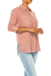 Garment Dyed Pink Linen Shirt