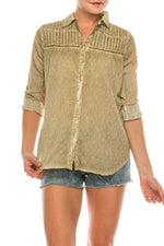 Load image into Gallery viewer, Textured Button-Down Shirt with Lace Inserts and Embroidery
