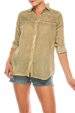 Load image into Gallery viewer, Textured Button-Down Shirt with Lace Inserts and Embroidery
