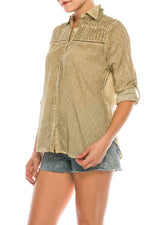 Load image into Gallery viewer, Textured Button-Down Shirt with Lace Inserts and Embroidery
