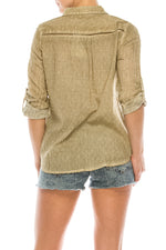 Load image into Gallery viewer, Textured Button-Down Shirt with Lace Inserts and Embroidery
