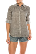 Load image into Gallery viewer, Textured Button-Down Shirt with Lace Inserts and Embroidery
