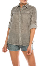 Load image into Gallery viewer, Textured Button-Down Shirt with Lace Inserts and Embroidery
