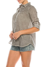 Load image into Gallery viewer, Textured Button-Down Shirt with Lace Inserts and Embroidery
