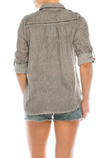 Load image into Gallery viewer, Textured Button-Down Shirt with Lace Inserts and Embroidery
