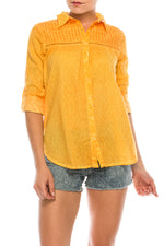 Load image into Gallery viewer, Textured Button-Down Shirt with Lace Inserts and Embroidery
