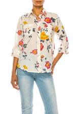 Load image into Gallery viewer, Floral Print Button-Down Shirt With Shoulder Epaulettes
