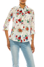 Load image into Gallery viewer, Floral Print Button-Down Shirt With Shoulder Epaulettes
