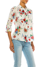 Load image into Gallery viewer, Floral Print Button-Down Shirt With Shoulder Epaulettes
