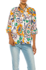 Load image into Gallery viewer, Floral Print Button-Down Shirt With Shoulder Epaulettes
