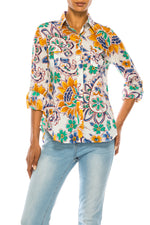 Load image into Gallery viewer, Floral Print Button-Down Shirt With Shoulder Epaulettes
