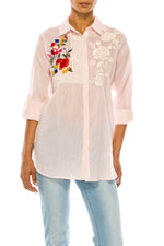 Load image into Gallery viewer, Striped Button-down Shirt with Floral Embroidery
