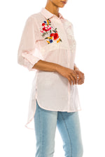 Load image into Gallery viewer, Striped Button-down Shirt with Floral Embroidery
