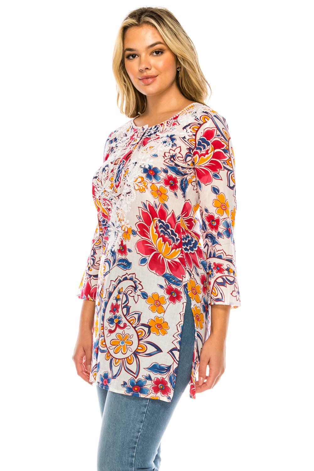 Boho Tunic with Floral Embroidery