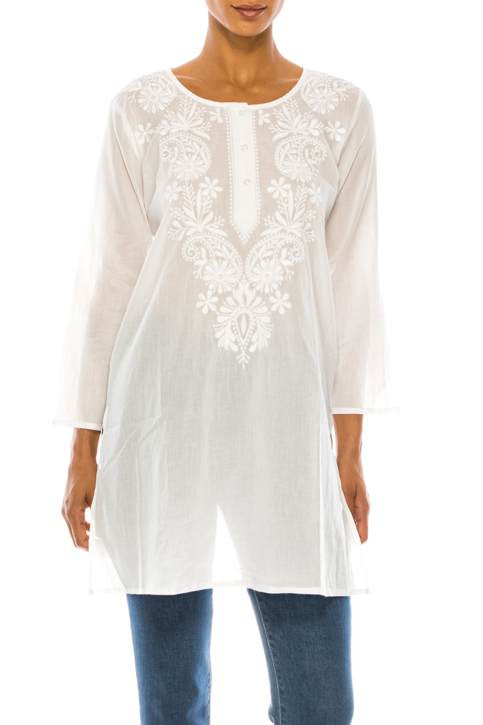 White Tunic with Floral Embroidery