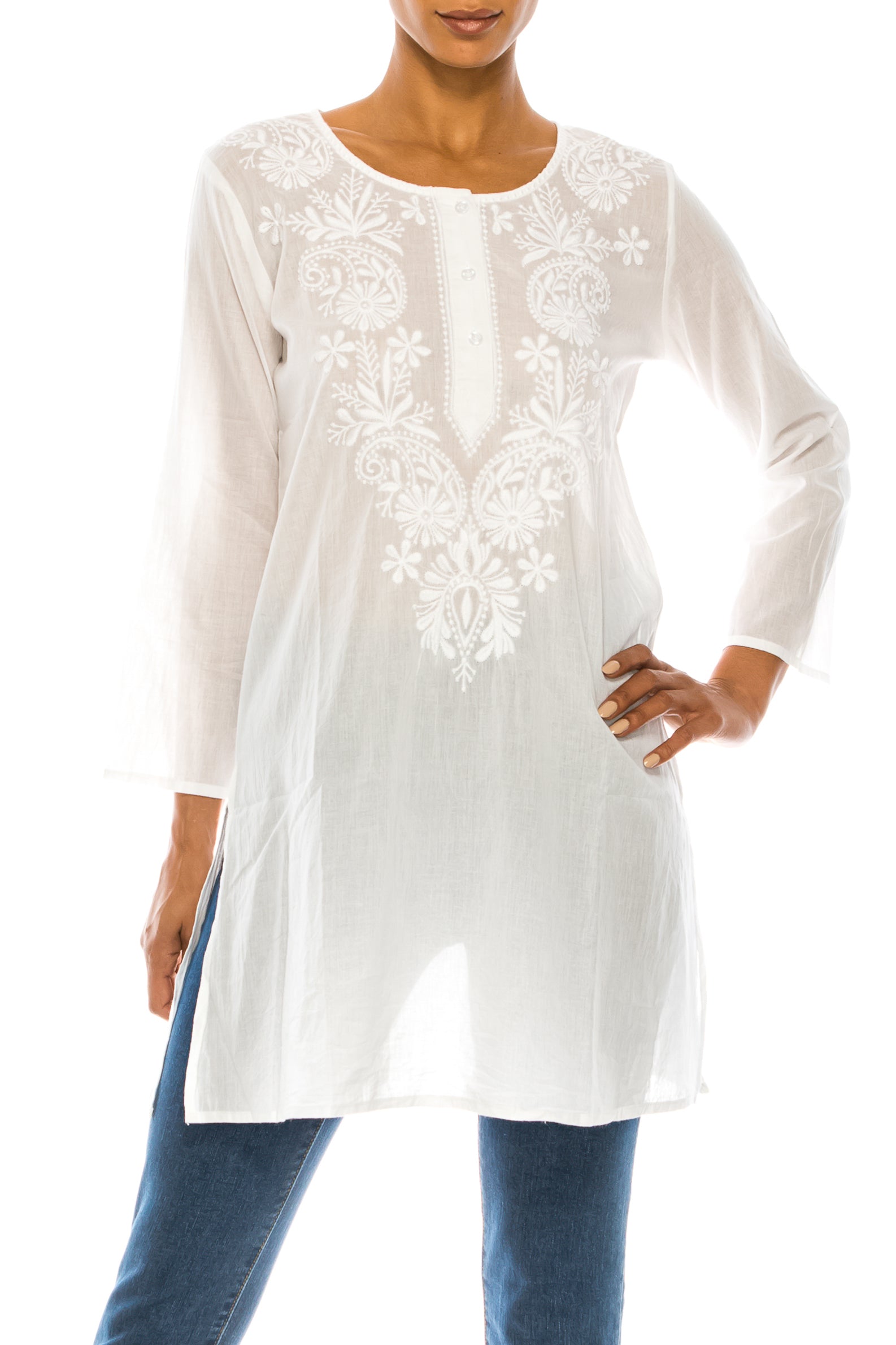 White Tunic with Floral Embroidery