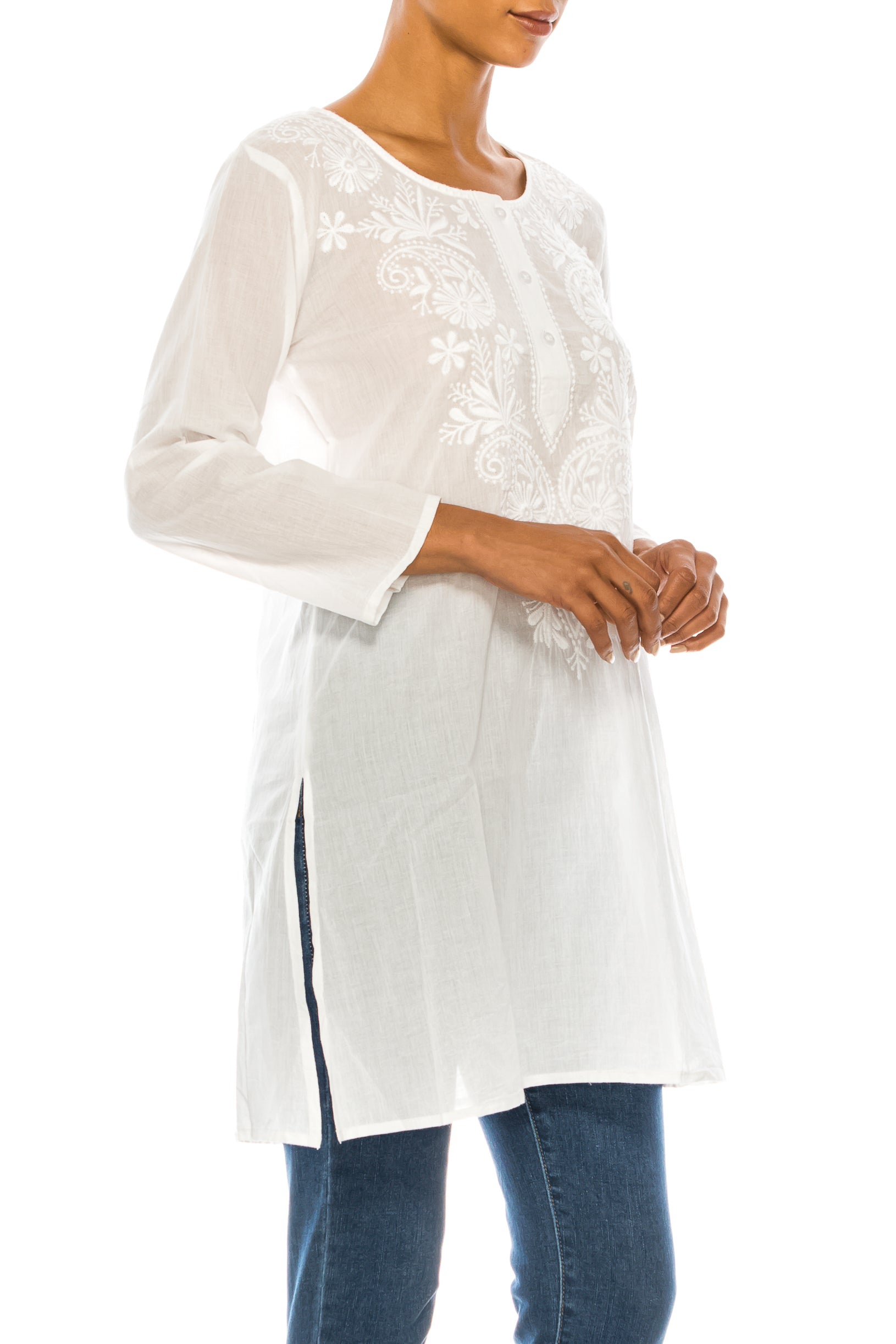 White Tunic with Floral Embroidery