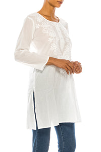 White Tunic with Floral Embroidery