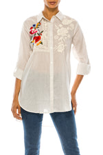 Load image into Gallery viewer, Striped Button-down Shirt with Floral Embroidery
