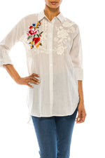 Load image into Gallery viewer, Striped Button-down Shirt with Floral Embroidery
