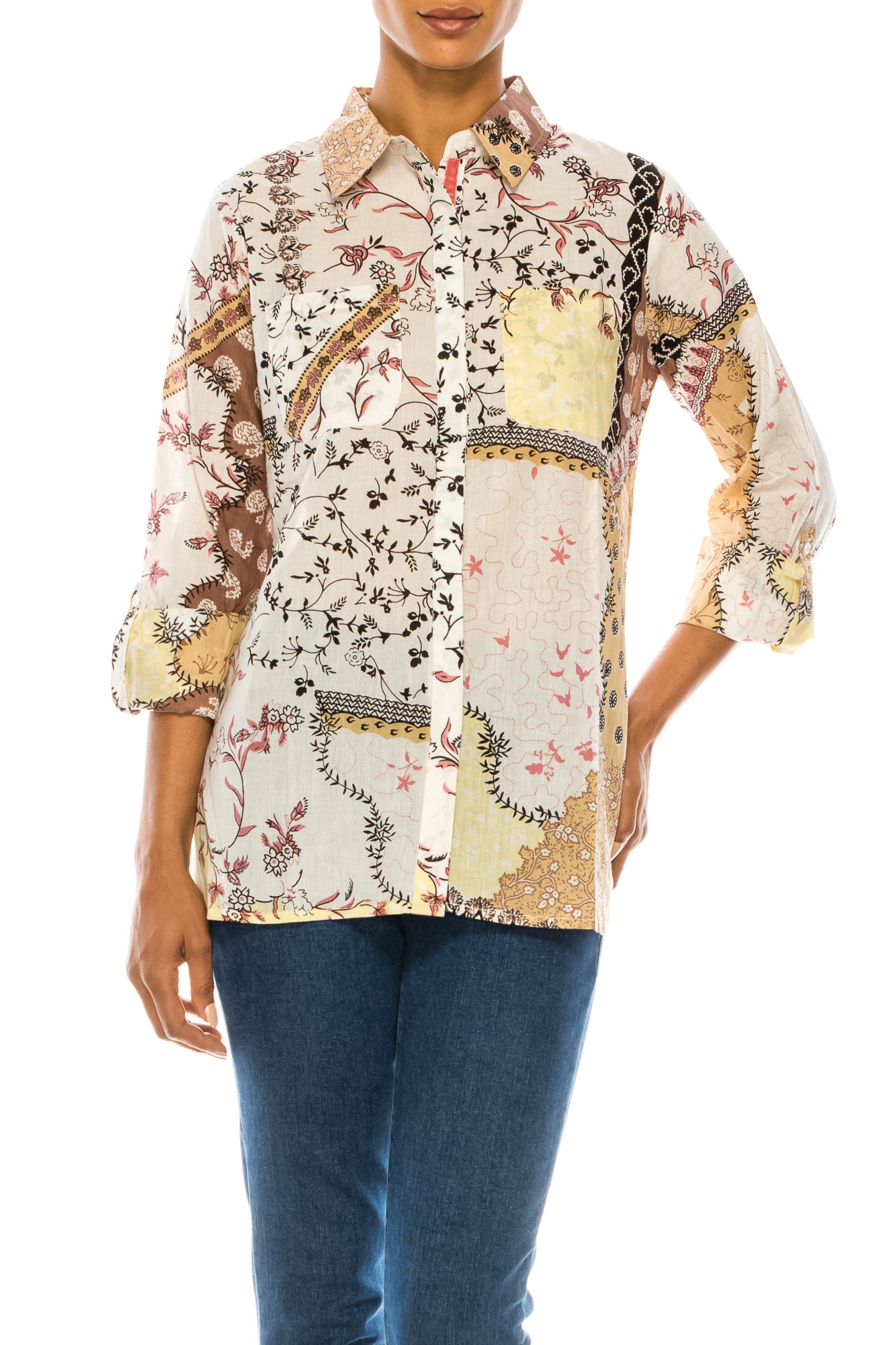 Patchwork Print Button-Down Shirt