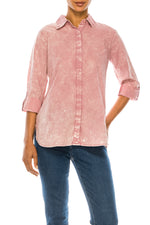 Load image into Gallery viewer, Button Down Shirt with Embroidered Back &amp; Vintage Wash
