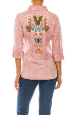 Load image into Gallery viewer, Button Down Shirt with Embroidered Back &amp; Vintage Wash
